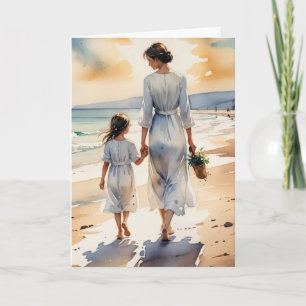 Carte Anniversaire Mère et Fille Marcher sur la plage