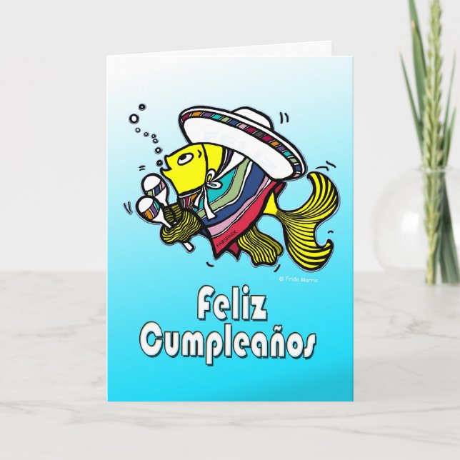 Carte Anniversaire mexicain drôle espagnol de poissons (Devant)