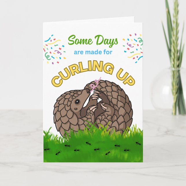 Carte Anniversaire mignon avec Pangolin Curling Up Ants (Devant)