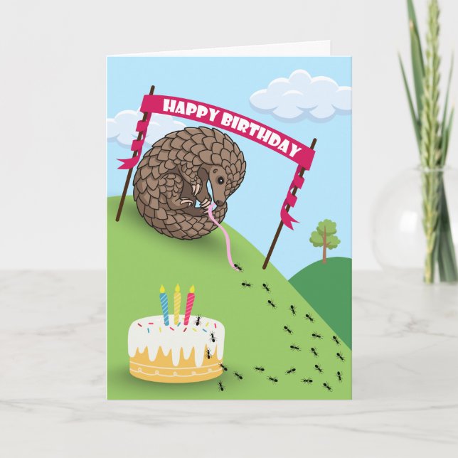 Carte Anniversaire mignon avec Pangolin Curling Up Ants (Devant)