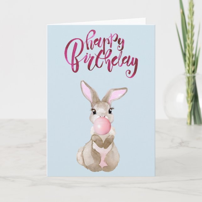 Carte Anniversaire mignon Bunny Bubble Gum (Devant)