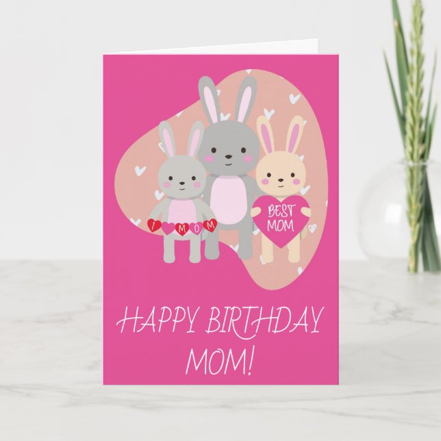 Carte Anniversaire Mignonne Meilleure Maman Lapin Lapin  (Devant)