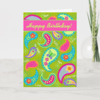 Anniversaire moderne fuchsia de Paisley de vert