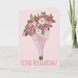 Carte Anniversaire Néerlandais Bouquet rose de fleurs
