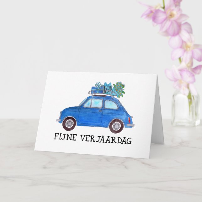 Carte Anniversaire néerlandais Retro Fiat 500 (Orchidée)