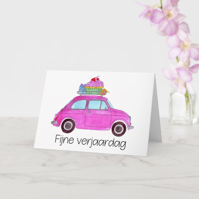 Carte Anniversaire néerlandais Retro Fiat 500 (Orchidée)