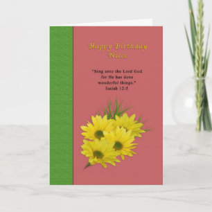 Carte Anniversaire, Nièce, Marguerites Jaunes, Religieux