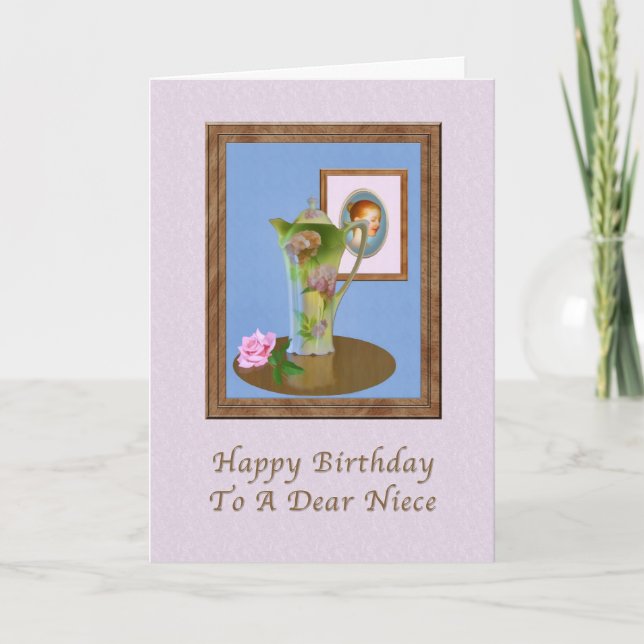 Carte Anniversaire, nièce, vie morte avec Pitcher et Ros (Devant)