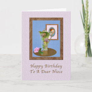 Carte Anniversaire, nièce, vie morte avec Pitcher et Ros