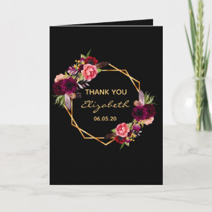 Carte Anniversaire noir floral or geo photo merci