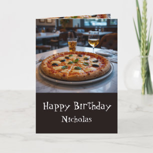 Carte Anniversaire Nom personnalisé avec pizza