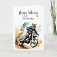 Anniversaire Nom personnalisé Chat équitation Moto