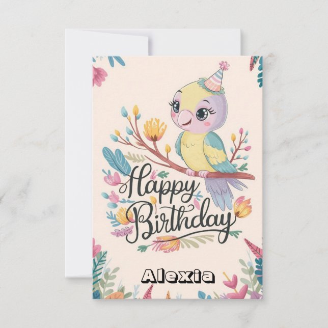 Carte Anniversaire numérique de perroquets de bois simpl (Devant)