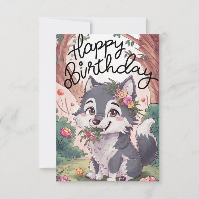 Carte Anniversaire numérique Pastel Woods Wolf (Devant)