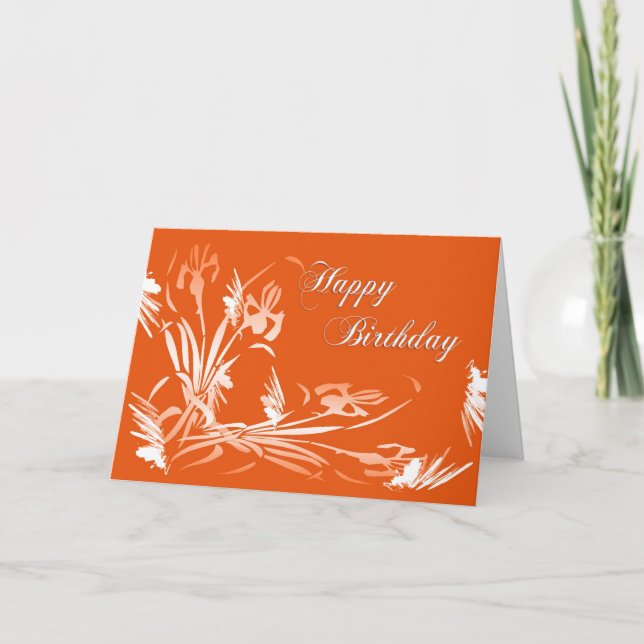 Carte Anniversaire Orange Floral (Devant)