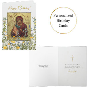 Carte Anniversaire orthodoxe Fleur sauvage jaune et bleu
