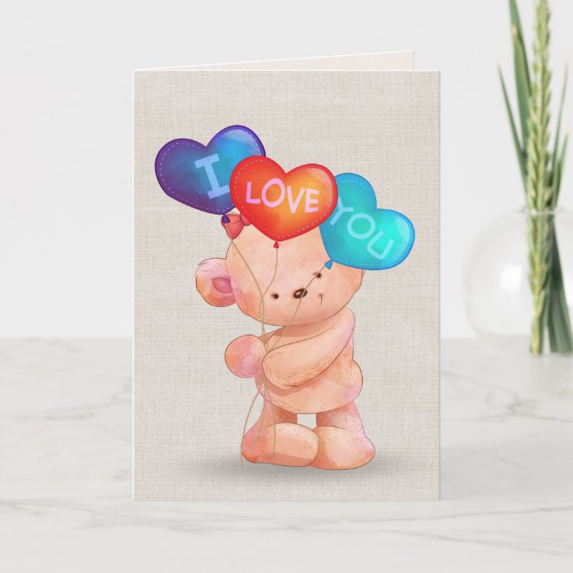 Carte Anniversaire Ours avec I Love You Ballons (Devant)