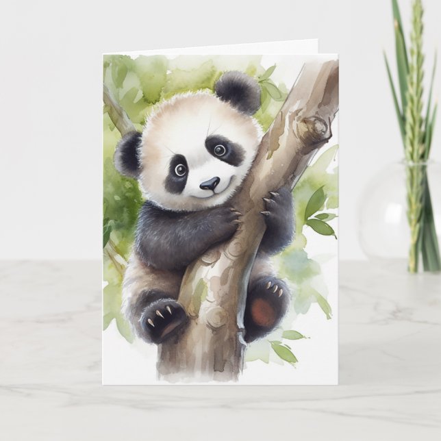 Carte Anniversaire Ours Panda Dans L'Arbre (Devant)