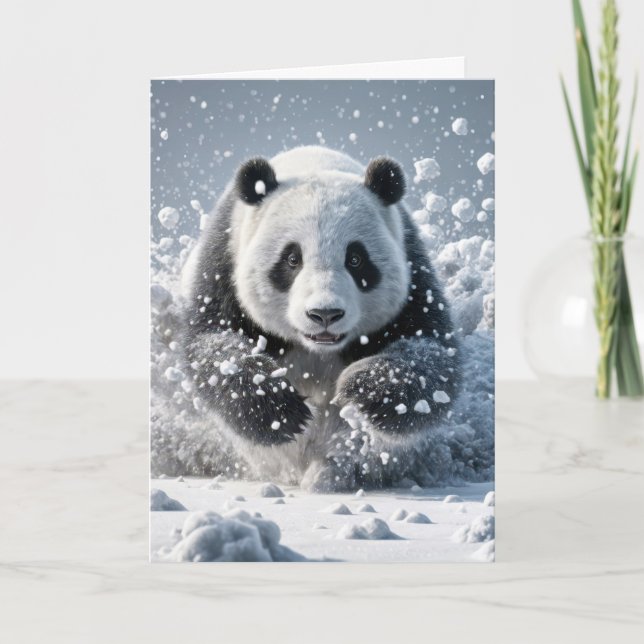 Carte Anniversaire Ours Panda En Neige (Devant)
