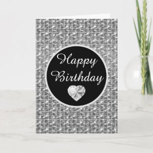 Carte Anniversaire Paillettes Carrées Élégant Noir et Ar