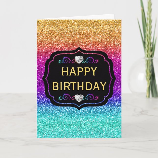Carte Anniversaire Paillettes Dégradé Arc-en-Ciel Brilla (Devant)
