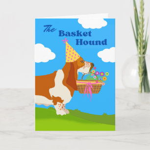 Carte Anniversaire Panier adorable Hound avec Fleurs