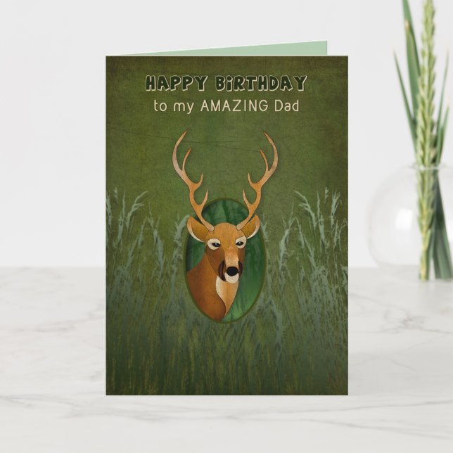 Carte Anniversaire, papa, cerf avec Antlers dans le Bush (Devant)