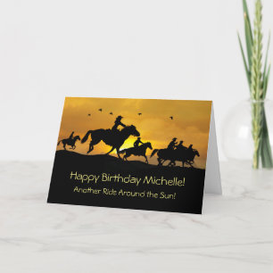 Carte Anniversaire Pays Occidental Cowboy et Cowgirl Nom