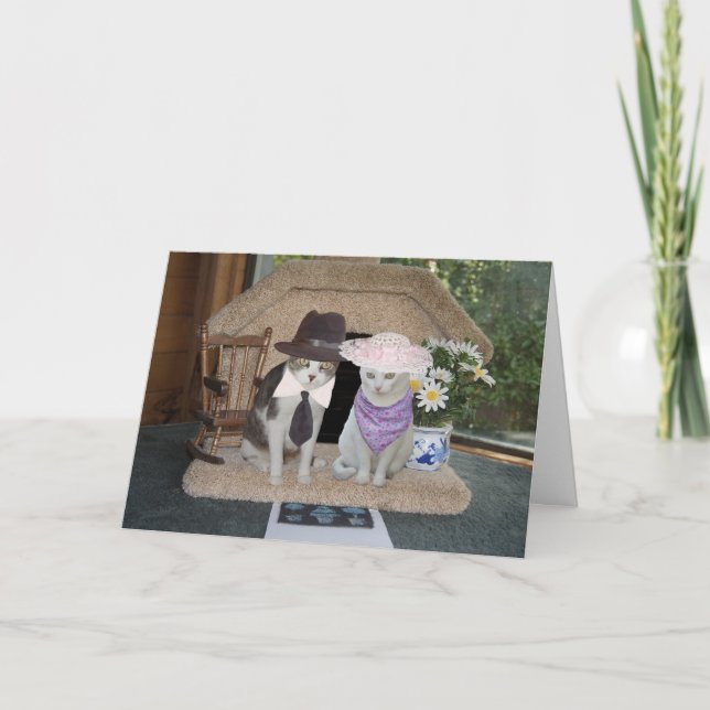 Carte Anniversaire personnalisable de chats amusants (Devant)