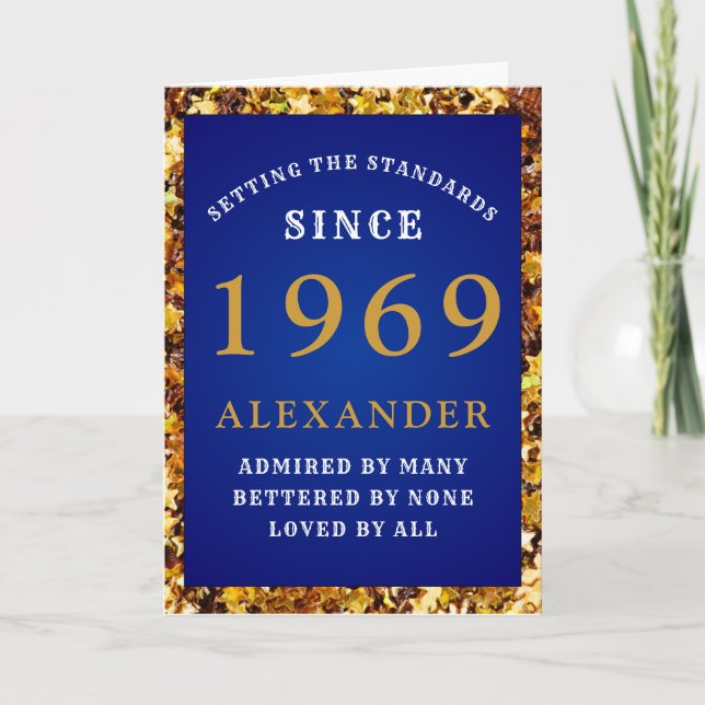Carte Anniversaire personnalisé 1969 Blue Gold Glitte (Devant)