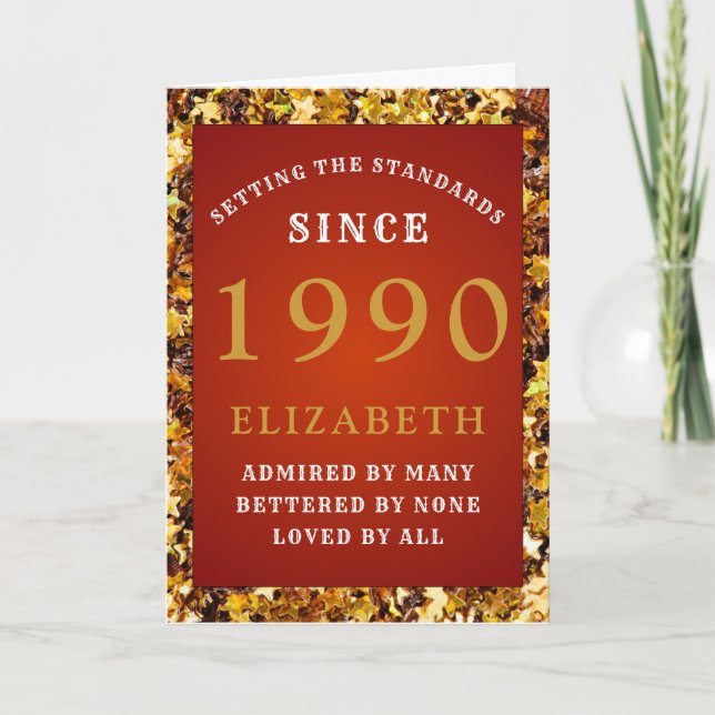 Carte Anniversaire personnalisé 1990 Red Gold Ajouter vo (Devant)