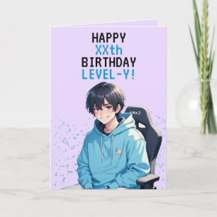 Carte Anniversaire personnalisé Anime Blue & Purple Game