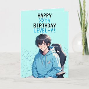 Carte Anniversaire personnalisé Anime Blue & Turquoise G