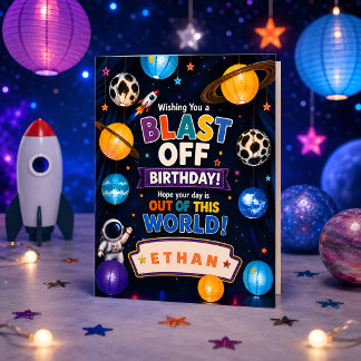 Carte Anniversaire personnalisé Blast Off pour garçons