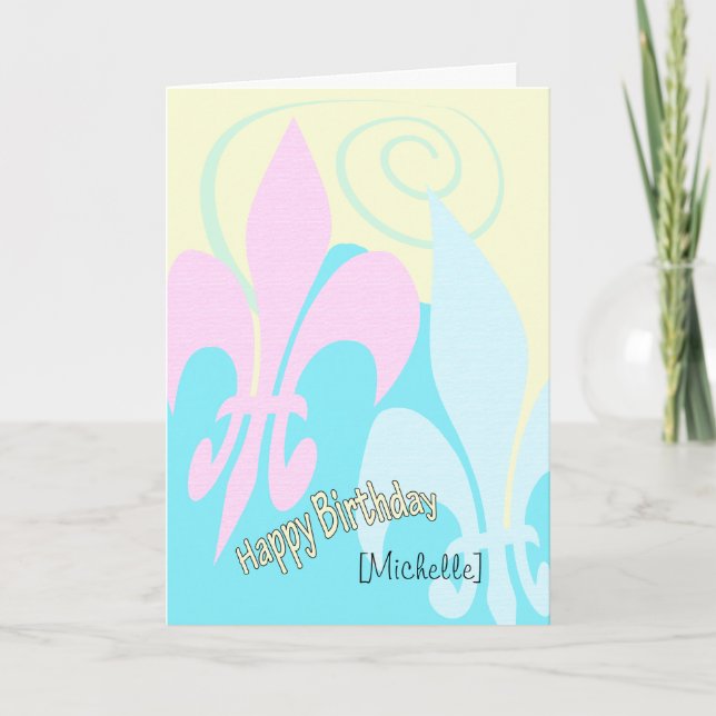 Carte Anniversaire personnalisé de Pastel Fleur de Lis (Devant)