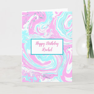 Carte Anniversaire personnalisé   Marbre rose et bleu
