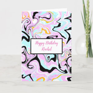 Carte Anniversaire personnalisé   Marbre rose et noir 