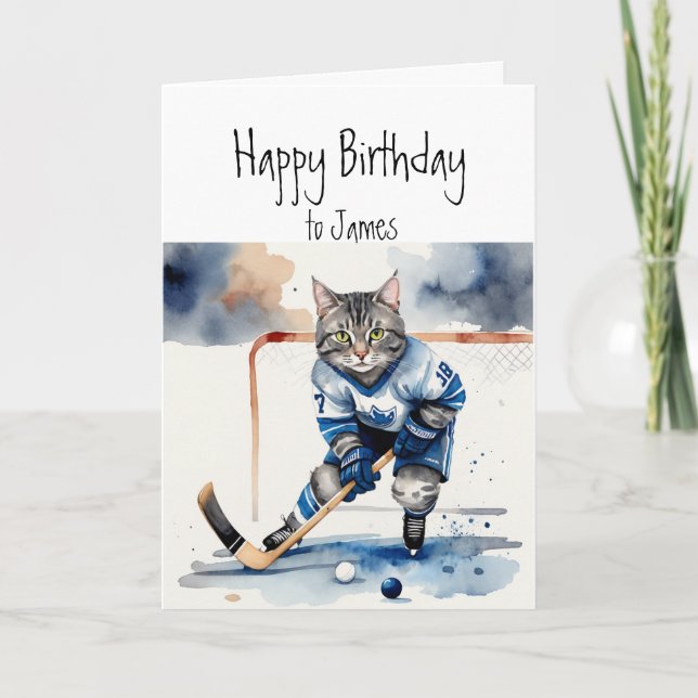 Carte Anniversaire Personnalisé Nom Fun Cute Chat jouant (Devant)