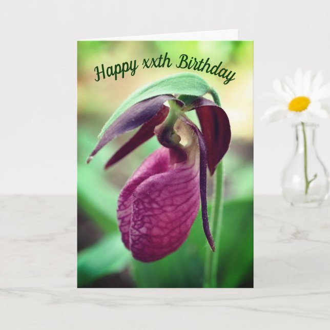 Carte Anniversaire Personnalisé Vibrant Rose Lady Slippe (Petite plante)