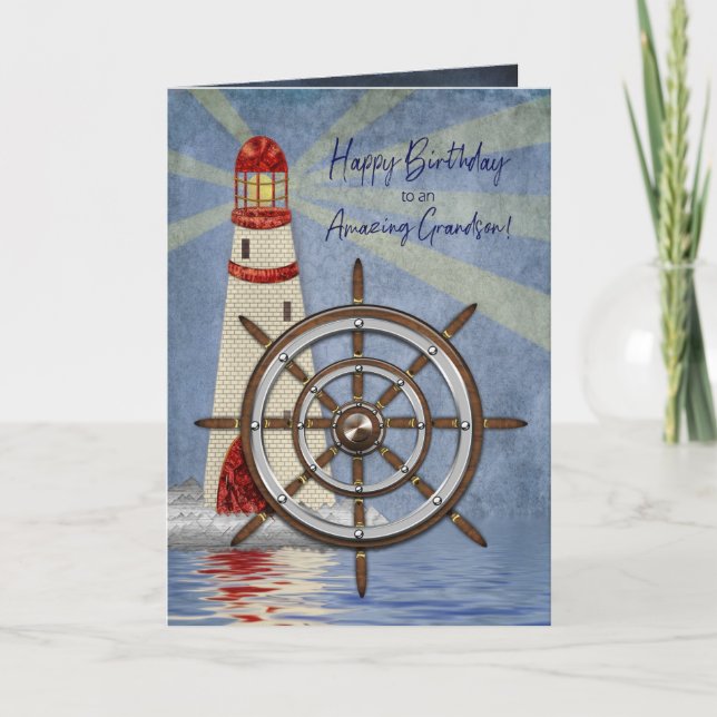 Carte Anniversaire, petit-fils, roue du navire, Hélène (Devant)
