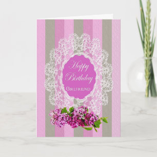 Carte ANNIVERSAIRE - Petite amie - Lilacs/Dentelle Viell