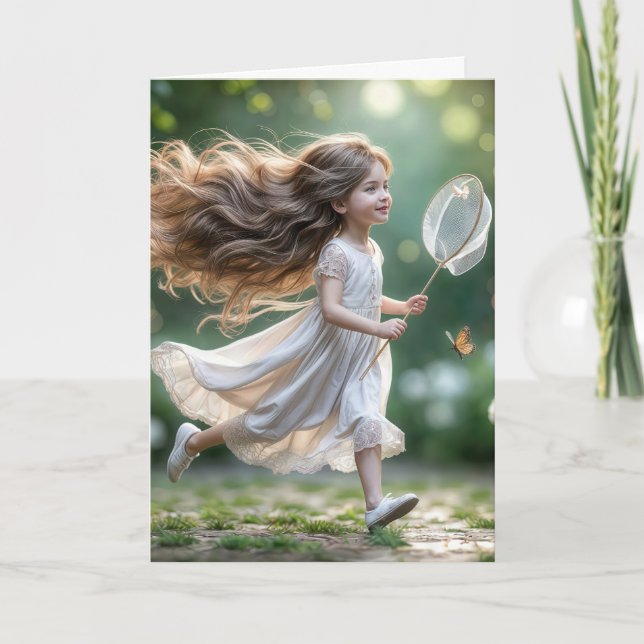 Carte Anniversaire Petite Fille À La Recherche De Papill (Devant)