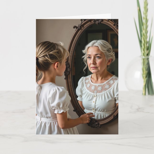 Carte Anniversaire Petite fille et Vieille Dame dans un  (Devant)