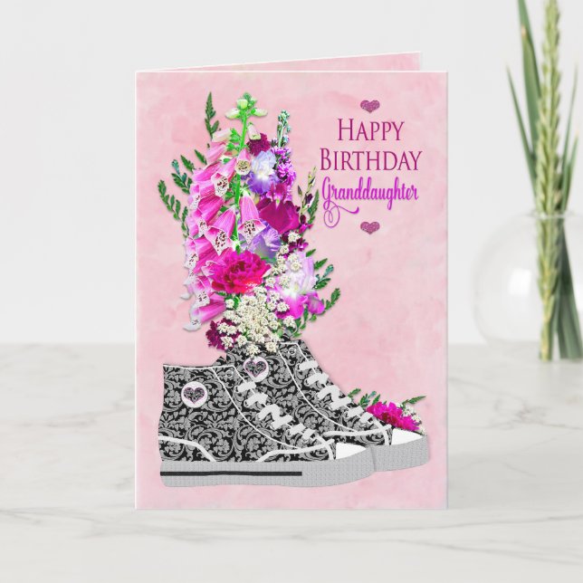 Carte Anniversaire, petite-fille, noir de baskets/blanc (Devant)