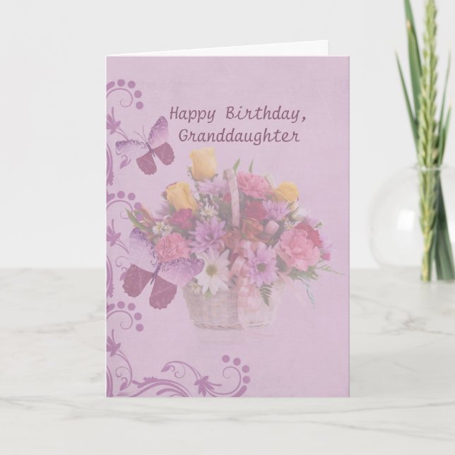 Carte Anniversaire, petite-fille, panier des fleurs (Devant)