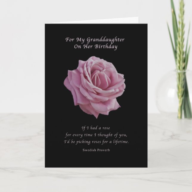 Carte Anniversaire, petite-fille, rose de rose sur le (Devant)