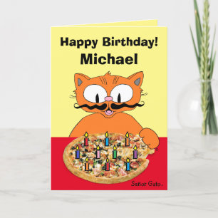 Carte Anniversaire Pizza Party Personnalisée Chat