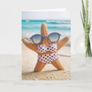 Carte Anniversaire Plage Poisson étoile portant un bikin