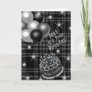 Carte Anniversaire, Plaid Noir & Blanc, Ballons, N'Impor