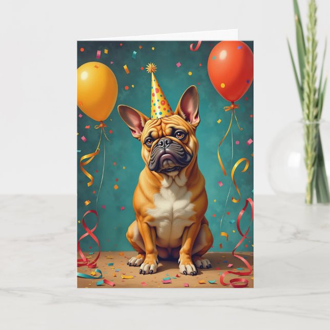 Carte Anniversaire Poch Party - Funky French Bulld (Devant)